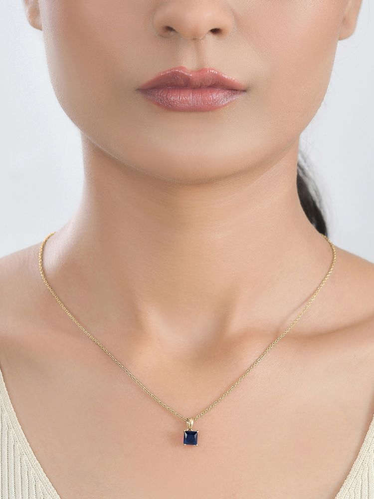 Ornate Jewels 925 Silver 18K Gold Plated Blue Sapphire Solitaire Necklace-picture-34