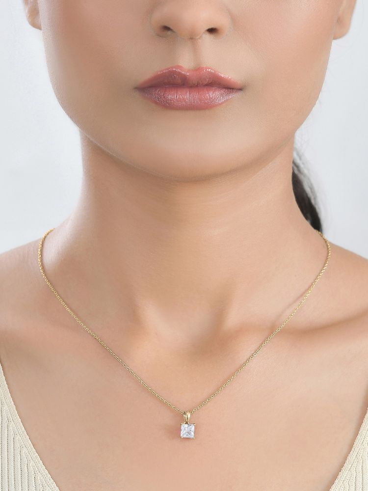 Ornate Jewels 925 Silver 18K Gold Plated White CZ Solitaire Necklace-picture-37