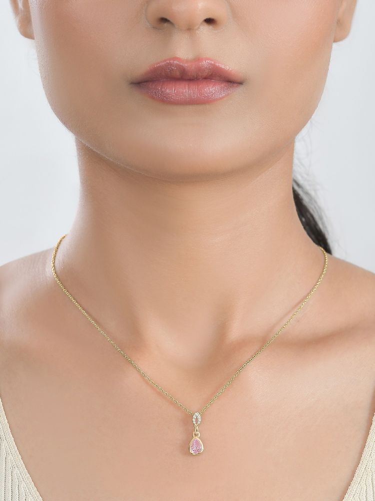 Ornate Jewels 925 Silver 18K Gold Plated Pink CZ Solitaire Necklace-picture-35