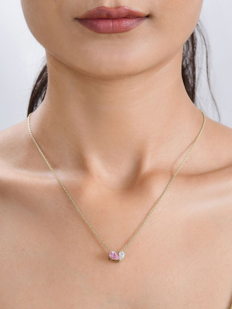 Ornate Jewels 925 Silver 18K 2 Micron Gold Plated Pink CZ Toi Et Moi Necklace-picture-19