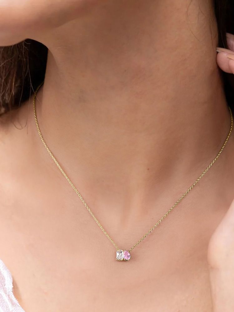 Ornate Jewels 925 Silver 18K Gold Plated Pink CZ Toi Et Moi Necklace-picture-36