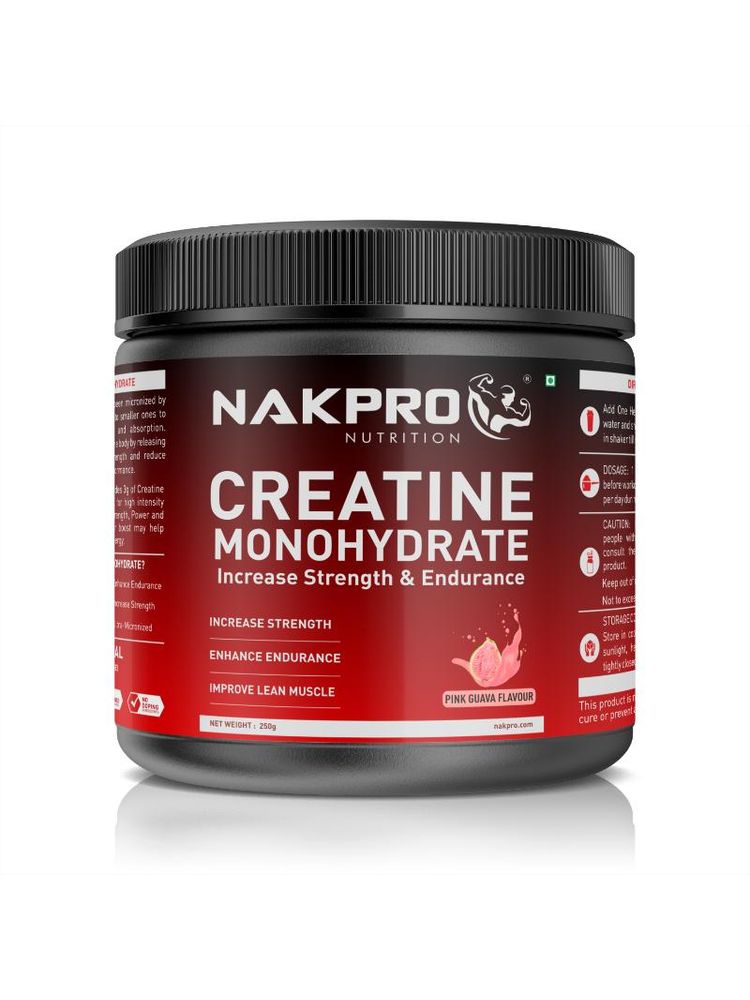NAKPRO Creatine Monohydrate Jar for Increase Strength & Endurance - Pink Guava