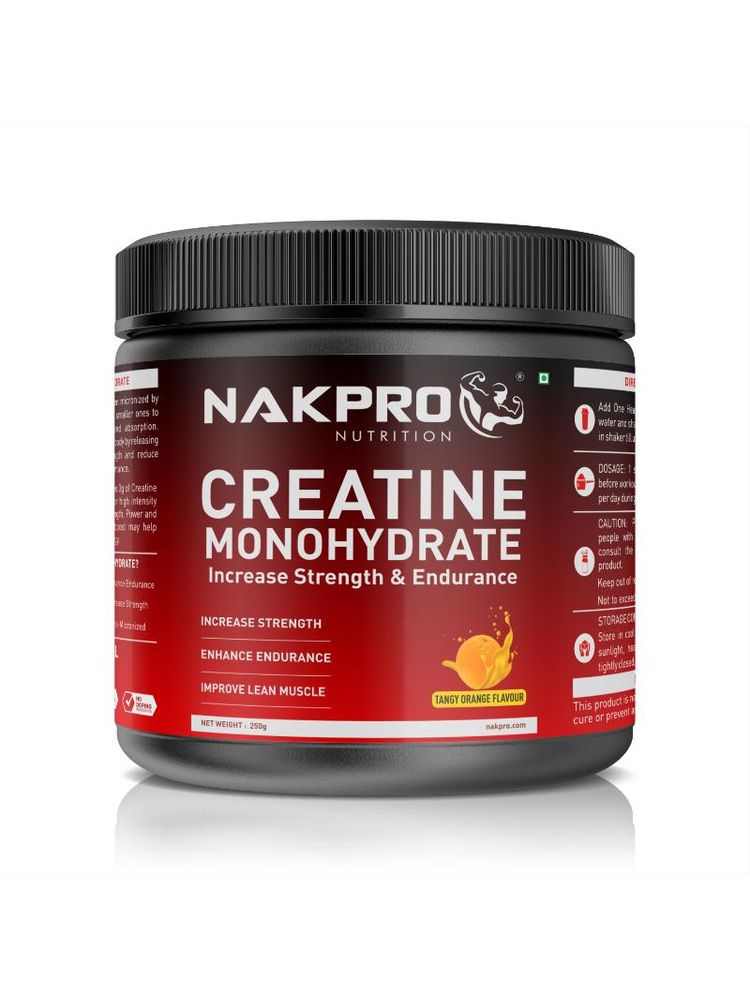 NAKPRO Creatine Monohydrate Jar for Increase Strength & Endurance - Tangy Orange