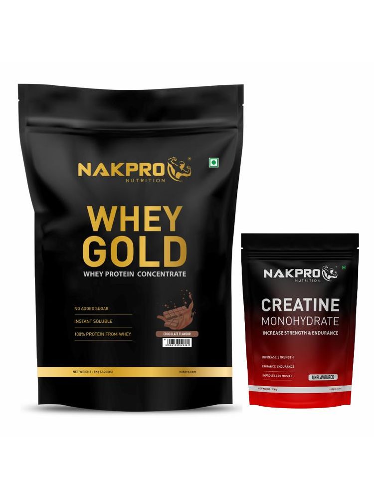 NAKPRO Gold Whey Protein Concentrate Chocolate With Creatine Monohydrate Unflavored