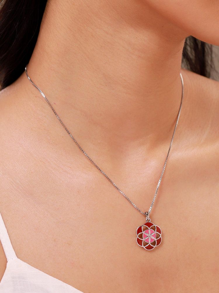 Voylla Red Fractals In Nature Mandel Flora Pendant Necklace-picture-20