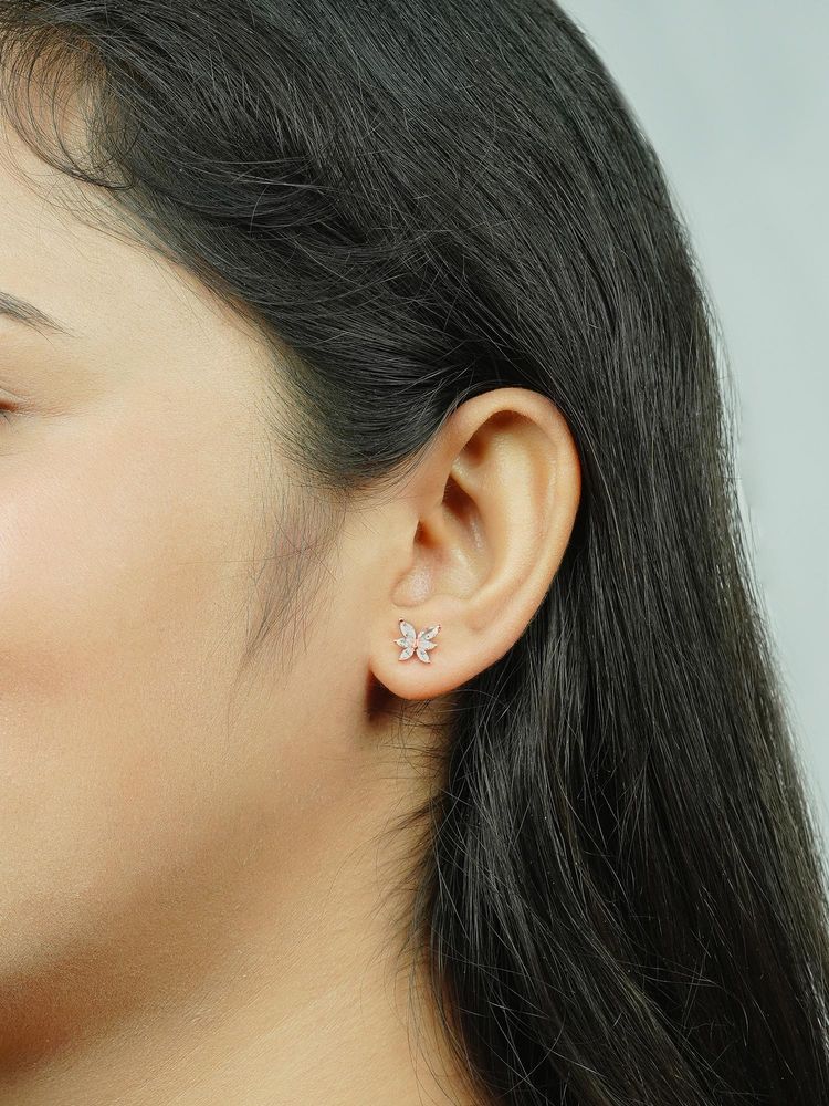 SILBERRY 925 Sterling Silver White Rose Gold Tiny Lotus Bloom Stud Earrings-image-44