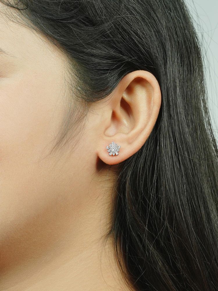 SILBERRY 925 Sterling Silver White Tiny Bloom Stud Earrings-picture-10