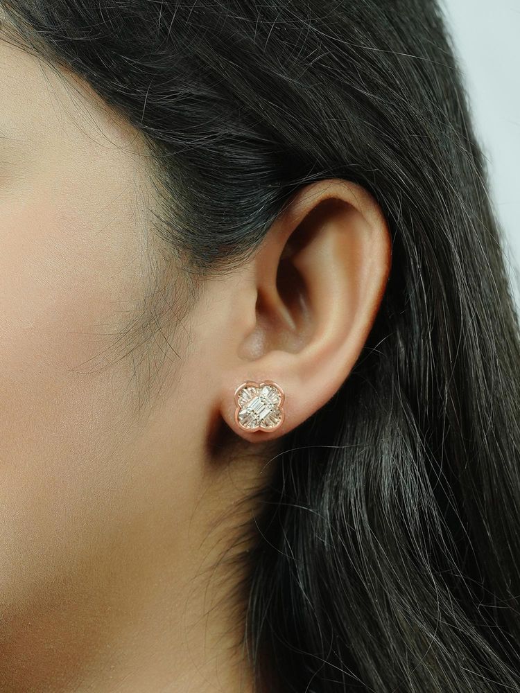 SILBERRY 925 Sterling Silver White Rose Gold Shiny Clover Studs-image-47