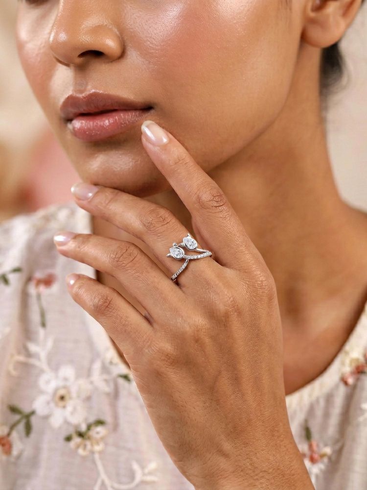 Ornate Jewels 925 Silver Rhodium Plated White American Diamond Twinkle Tails Band Ring-image-27