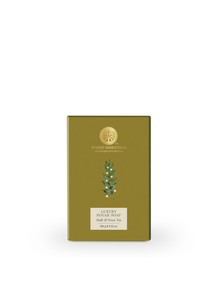 Forest Essentials Luxury Sugar Soap Oudh & Green Tea - Ayurvedic Handmade Bath Soap
