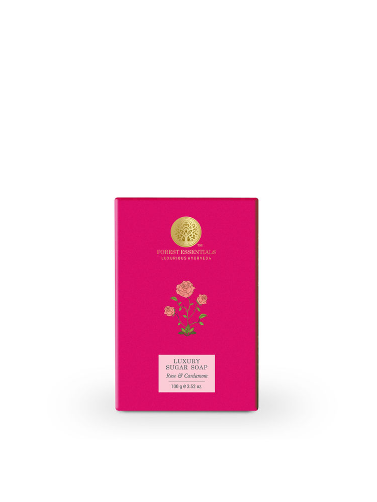 Forest Essentials Luxury Sugar Soap Rose & Cardamom - Ayurvedic Handmade Natural Bath Soap