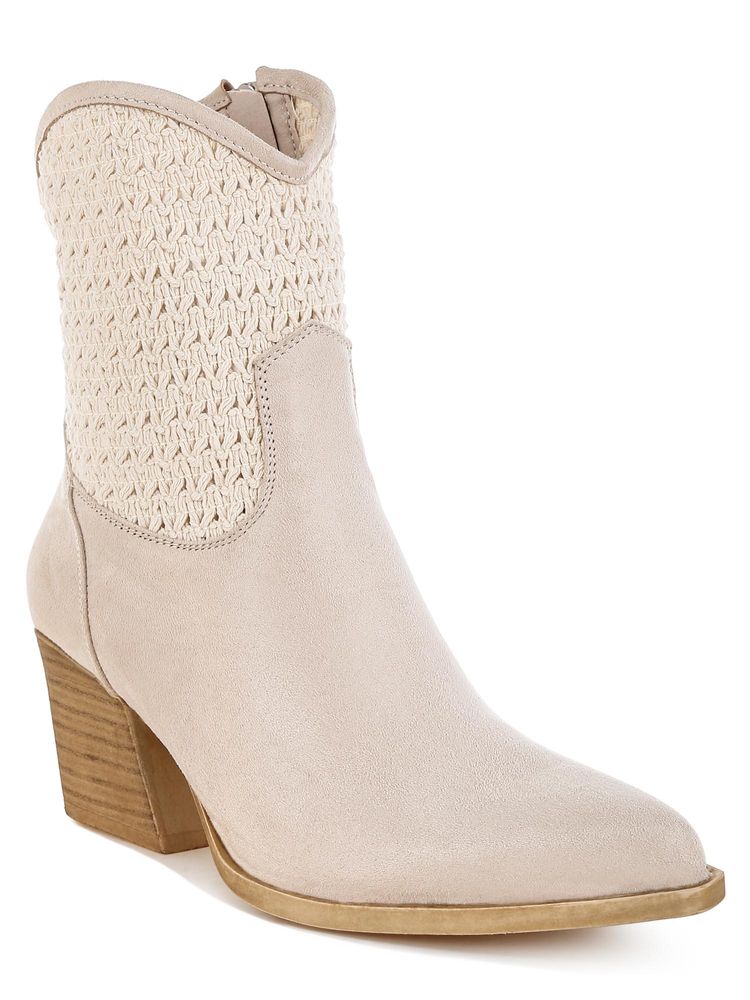 London Rag Womens Woven Pointy Western Casual Boots Beige-image-19