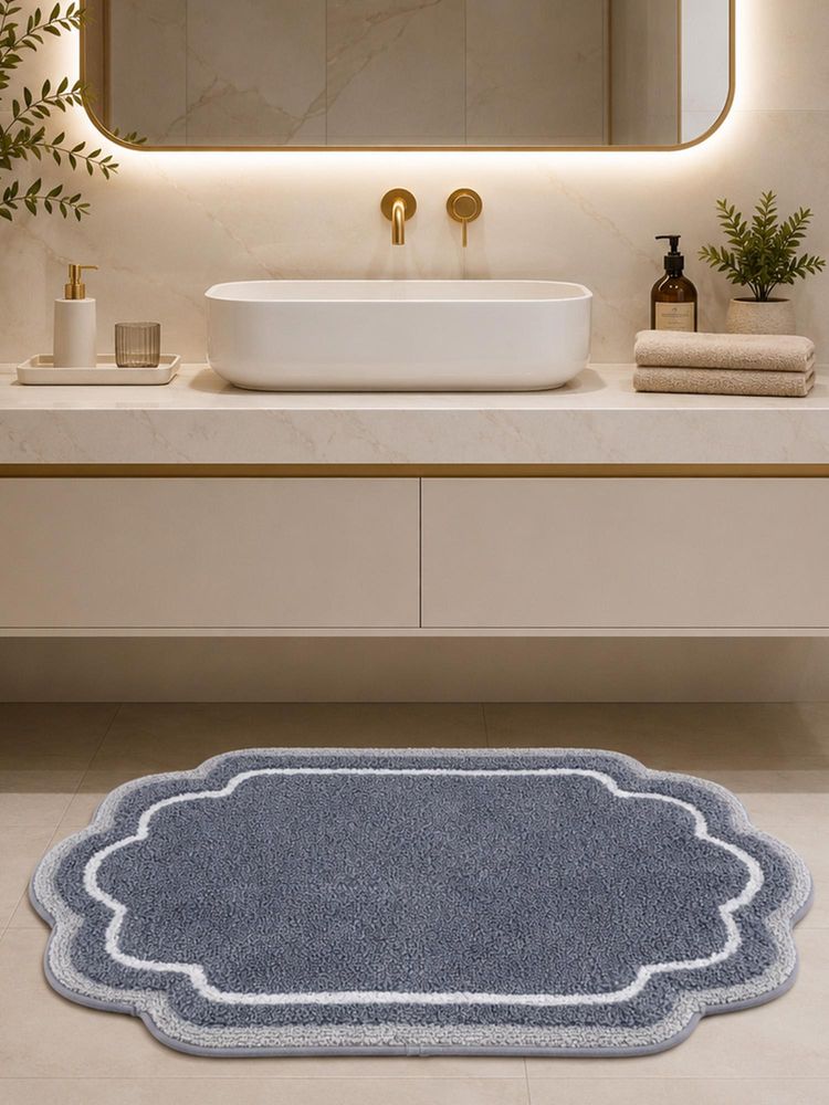 OBSESSIONS Grey Anti Skid Polyester Bathmat, Soft and Ultra Absorbent (25x17 inch)-image-0