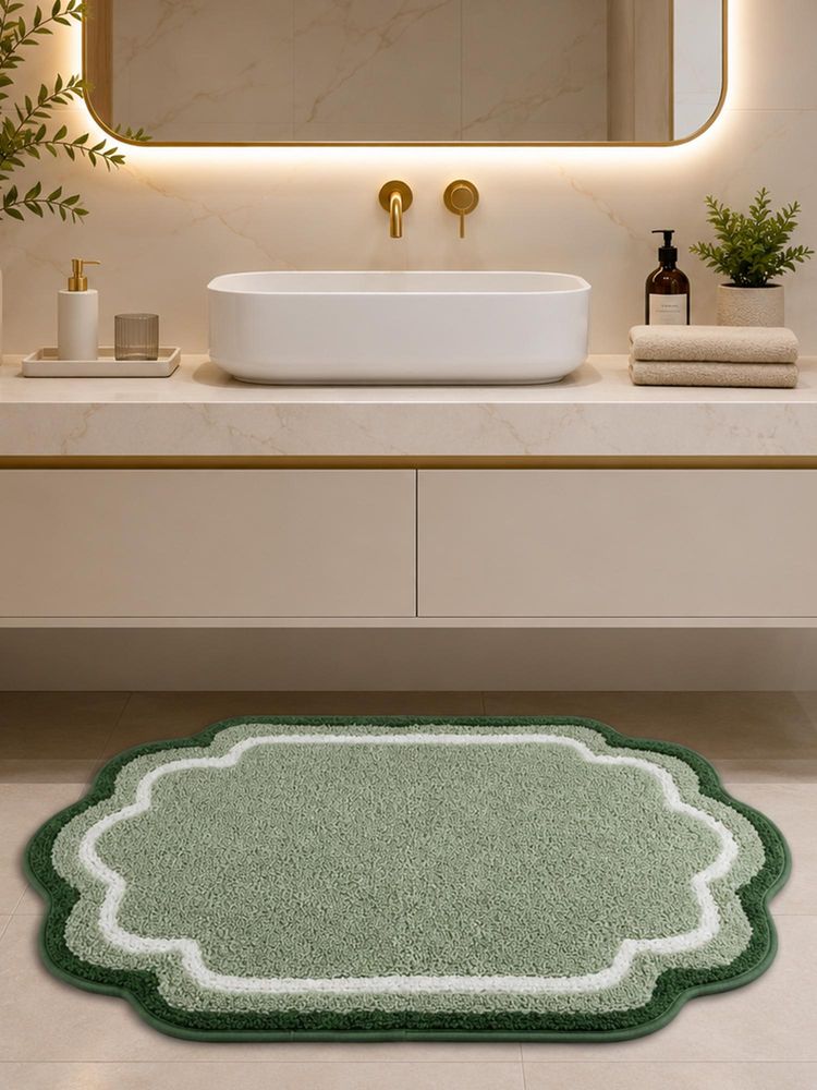 OBSESSIONS Green Anti Skid Polyester Bathmat, Soft and Ultra Absorbent (25x17 inch)-image-40