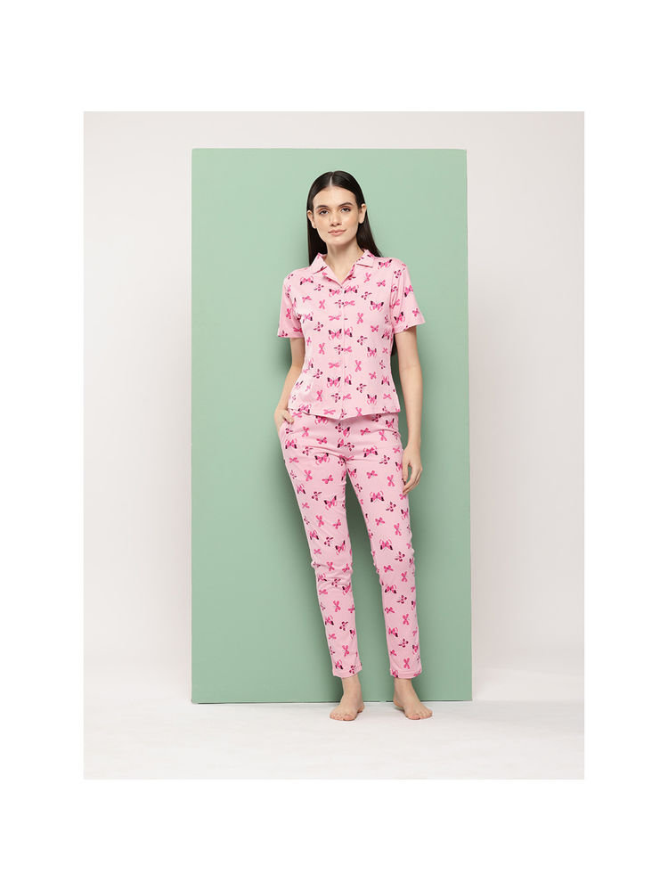Leading Lady Women Pink Printed Cotton Shirt with Pyjama-picture-12