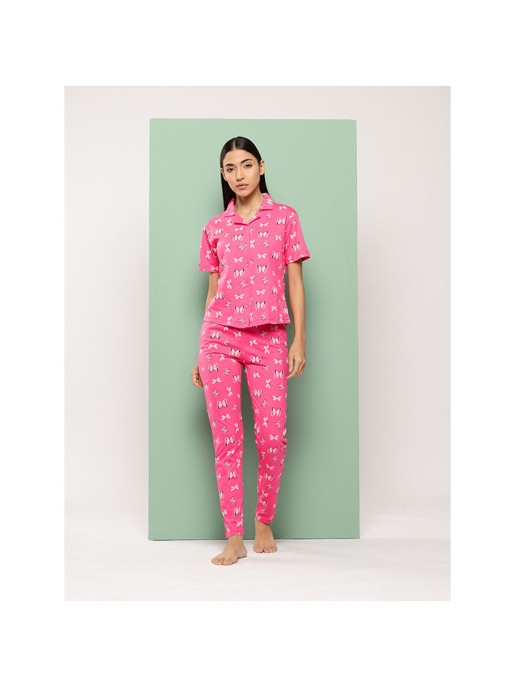 Leading Lady Women Dark Pink Printed Cotton Shirt with Pyjama-picture-12