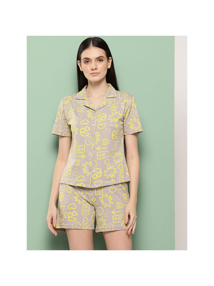 Leading Lady Women Grey Printed Cotton Shirt with Shorts-picture-13