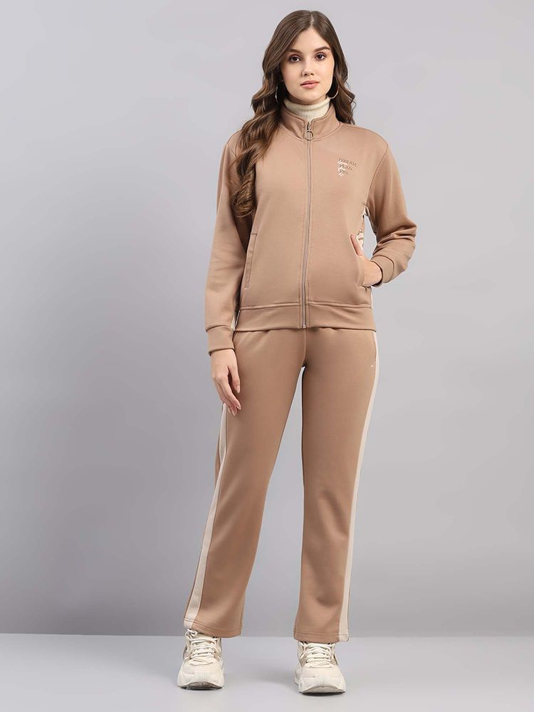 Monte Carlo Women's High Neck Full Sleeve Brown Tracksuit-image-4
