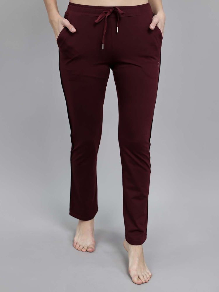 Monte Carlo Women's Regular Fit Solid Burgundy Trackpant-picture-12