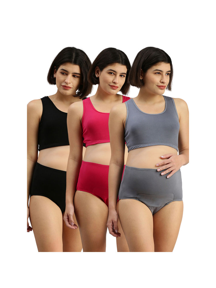 Adira Black Pink & Grey Post-Delivery Period Panties (Pack of 3)-picture-15