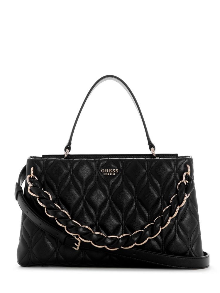 Guess Maxine Black Women Snap Button Quilted Satchel Bag-image-45