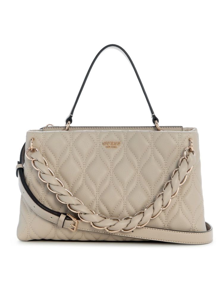 guess fashion Guess Maxine Taupe Women Snap Button Quilted Satchel Bag-picture-24