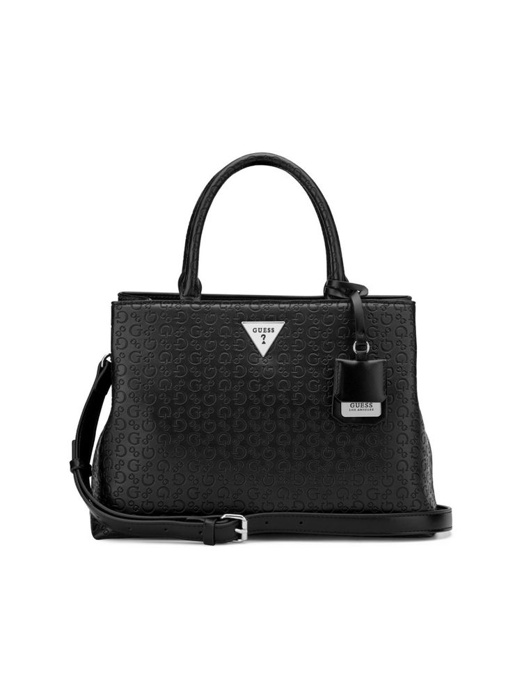 Guess Jillian Black Women Snap Button Textured Satchel Bag-image-29