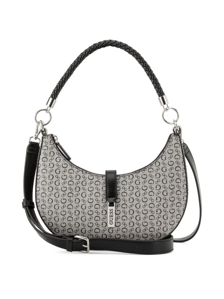 Guess Matilda Black Zipper Printed Hobo Bag with Detachable Strap-image-25