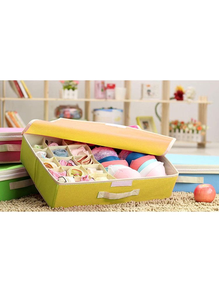 House of Quirk 16+1 Compartment Cell Foldable Storage Box for underwear Closet Storage - Yellow-image-7
