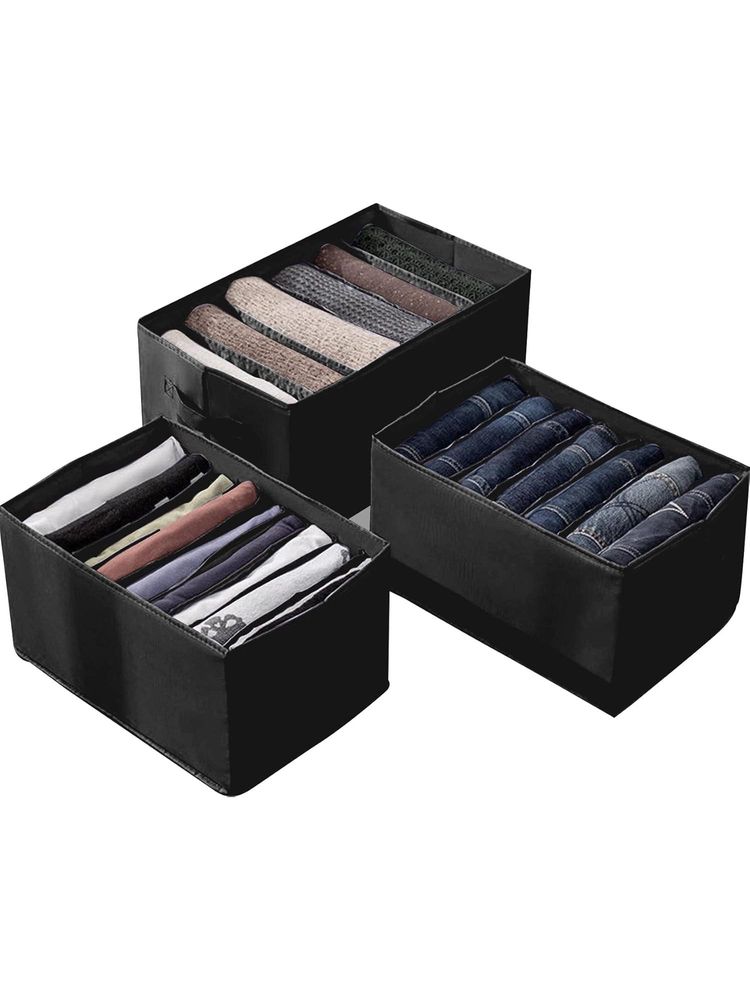 House of Quirk Non-Woven Set of 3 Wardrobe Clothes Organizer Closet Drawer Organizers - Black-picture-28