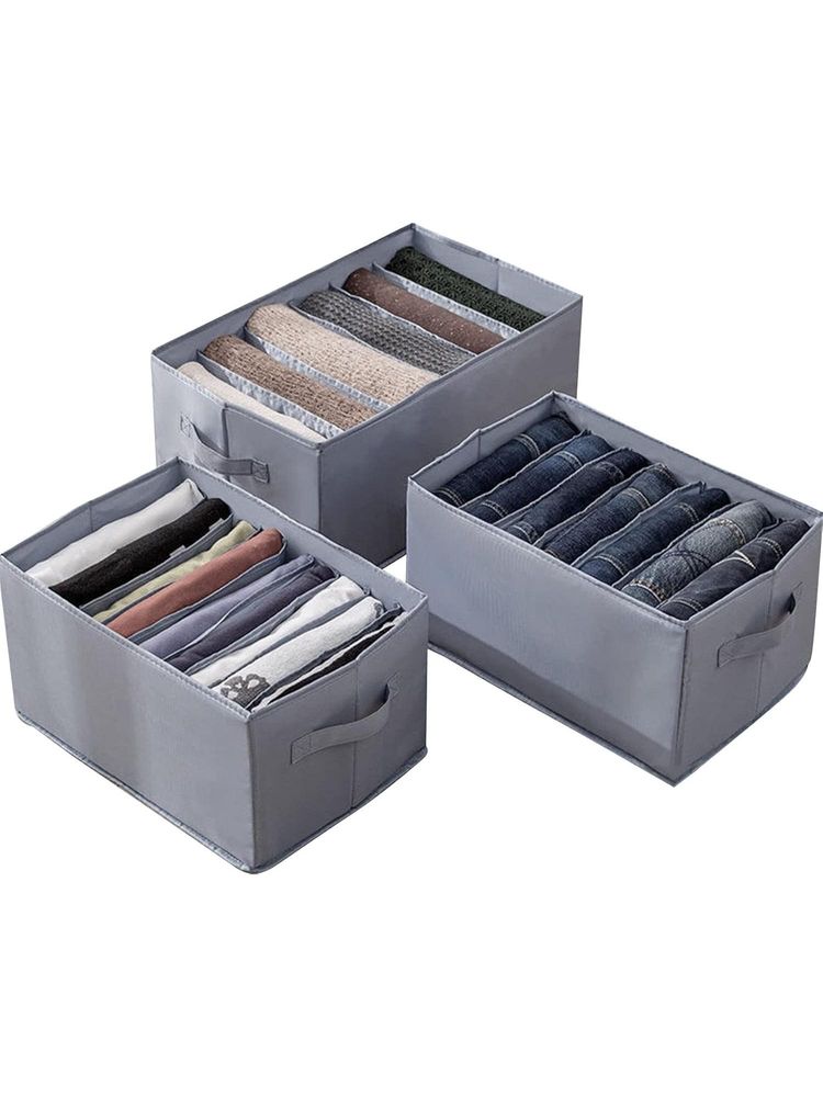 House of Quirk Non-Woven Set of 3 Wardrobe Clothes Organizer Closet Drawer Organizers - Grey-picture-24