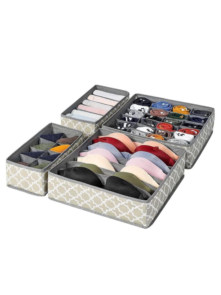 House of Quirk Fabric Set Of 4 Foldable Storage Box Drawer Divider Organizer Closet Storage - Grey-picture-16
