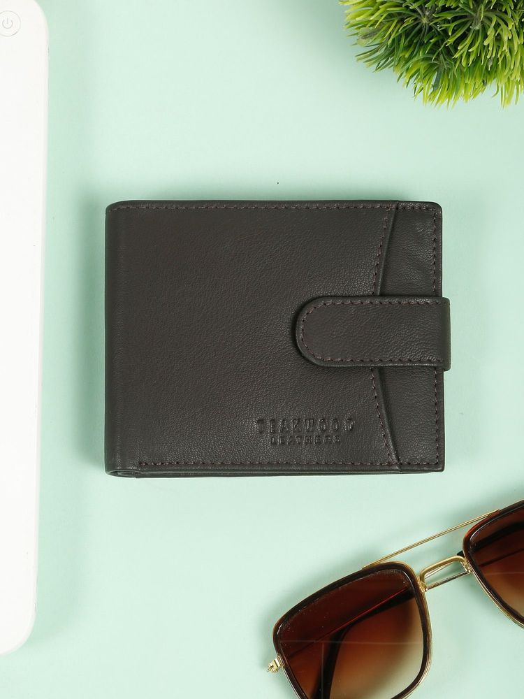 Teakwood Men'S Solid Tan Leather Bi-Fold Wallet with Snap Button Closure-picture-15