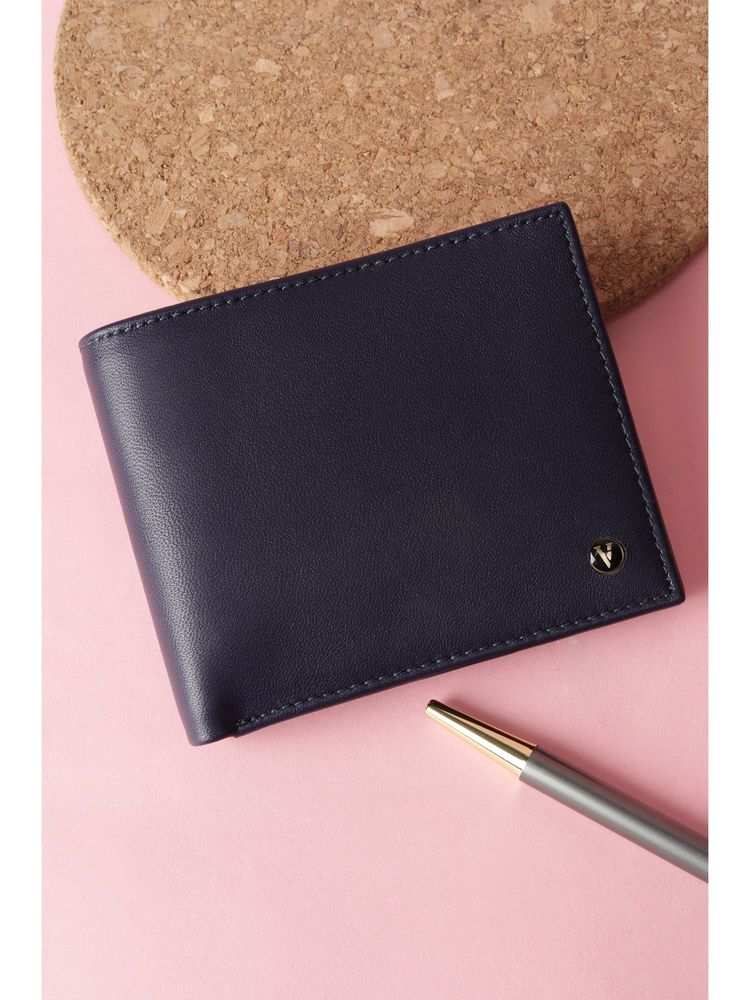 Van Heusen Men Navy Blue Genuine Leather Wallet