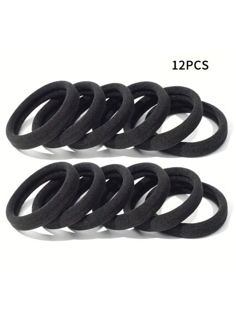 Matra Black Hair Ties Pack Of 12 Soft Elastic Rubber Bands Ponytail Holders For All Hair Types-image-5