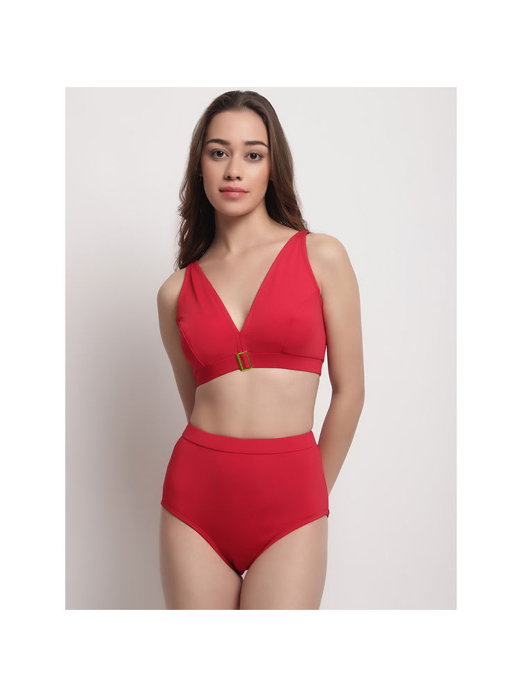 Erotissch Women Red Solid Swim Bikini (Set of 2)