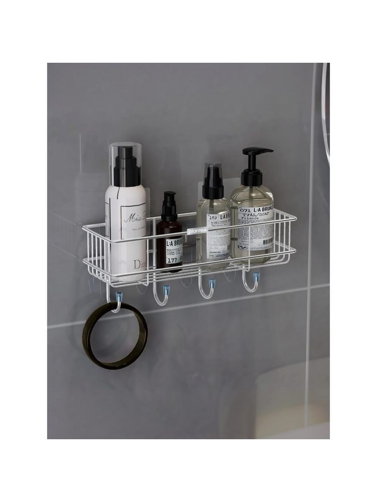 Plantex Ss Self-Adhesive Multipurpose Bathroom Shelf with Hooks-image-3
