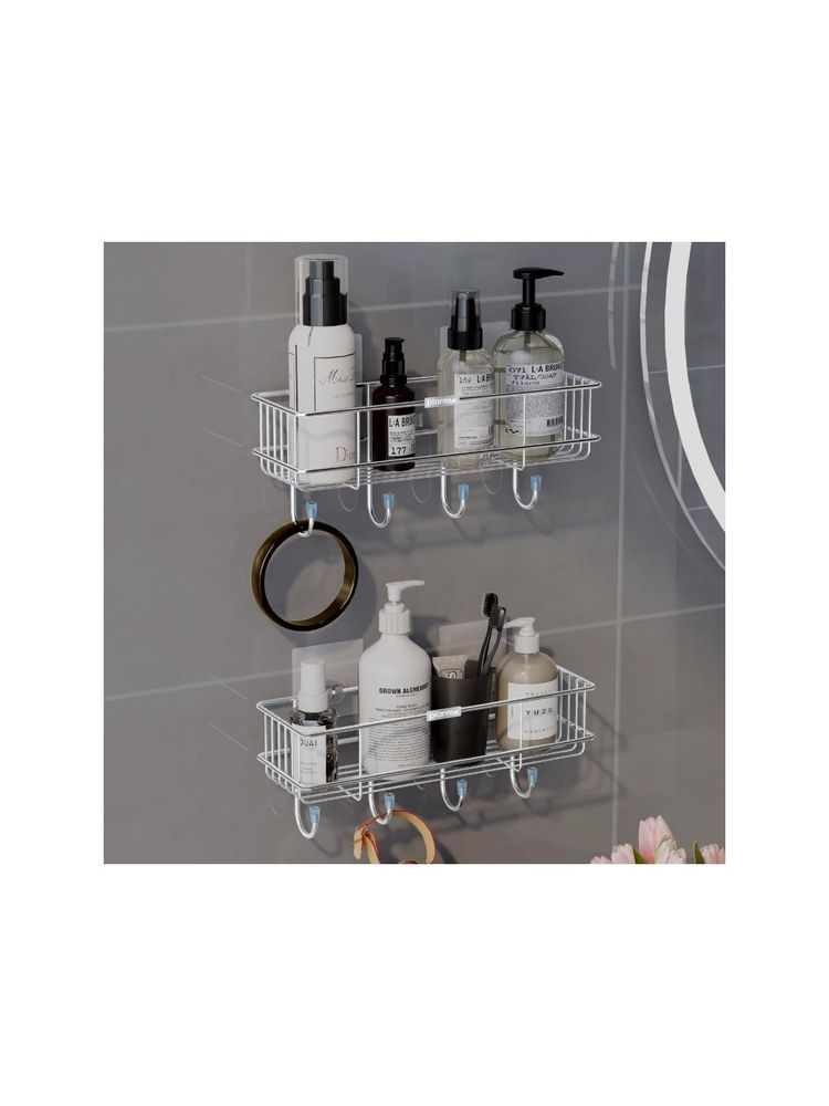 Plantex Ss Self-Adhesive Multipurpose Bathroom Shelf with Hooks (Pack Of 2)-picture-16