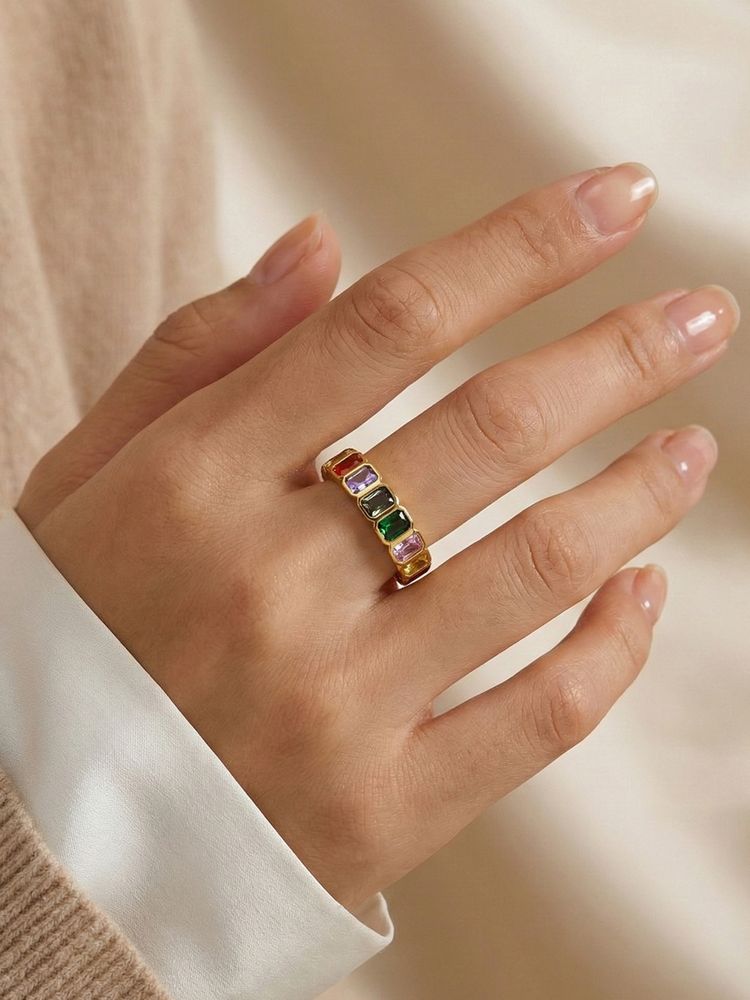 Designs & You Gold-Plated Multi-Color Square Ads Adjustable Ring-image-23