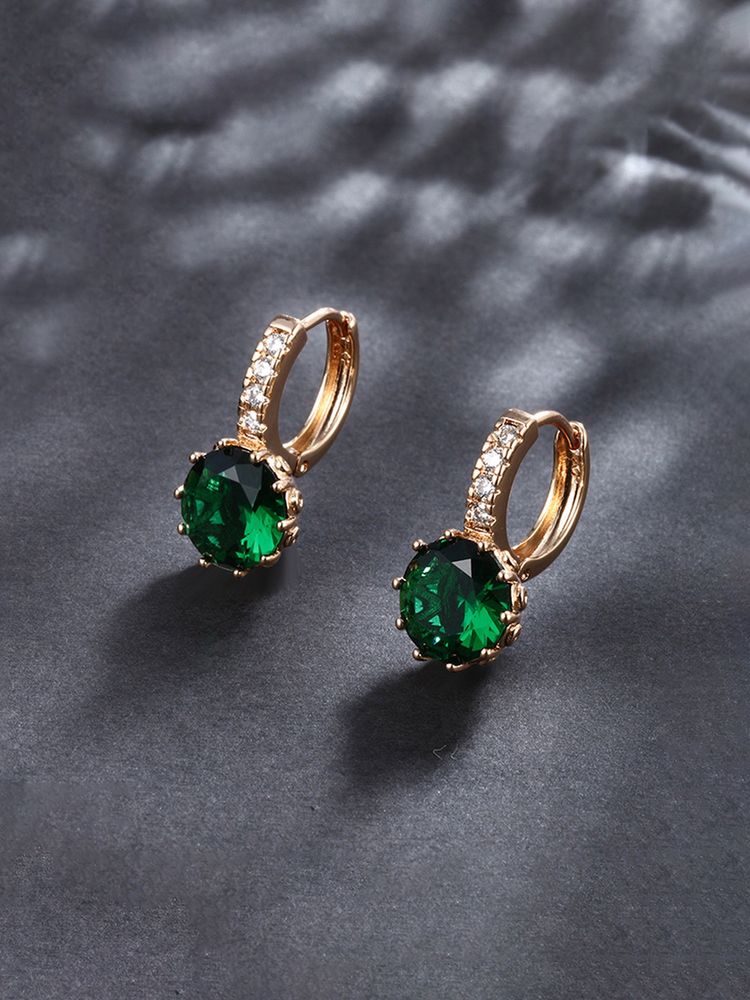Designs & You Anti Tarnish Green Geometric Stone Studded Hoops-picture-27