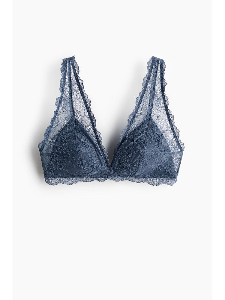 H&M Women Blue Padded soft lace bralette-picture-25