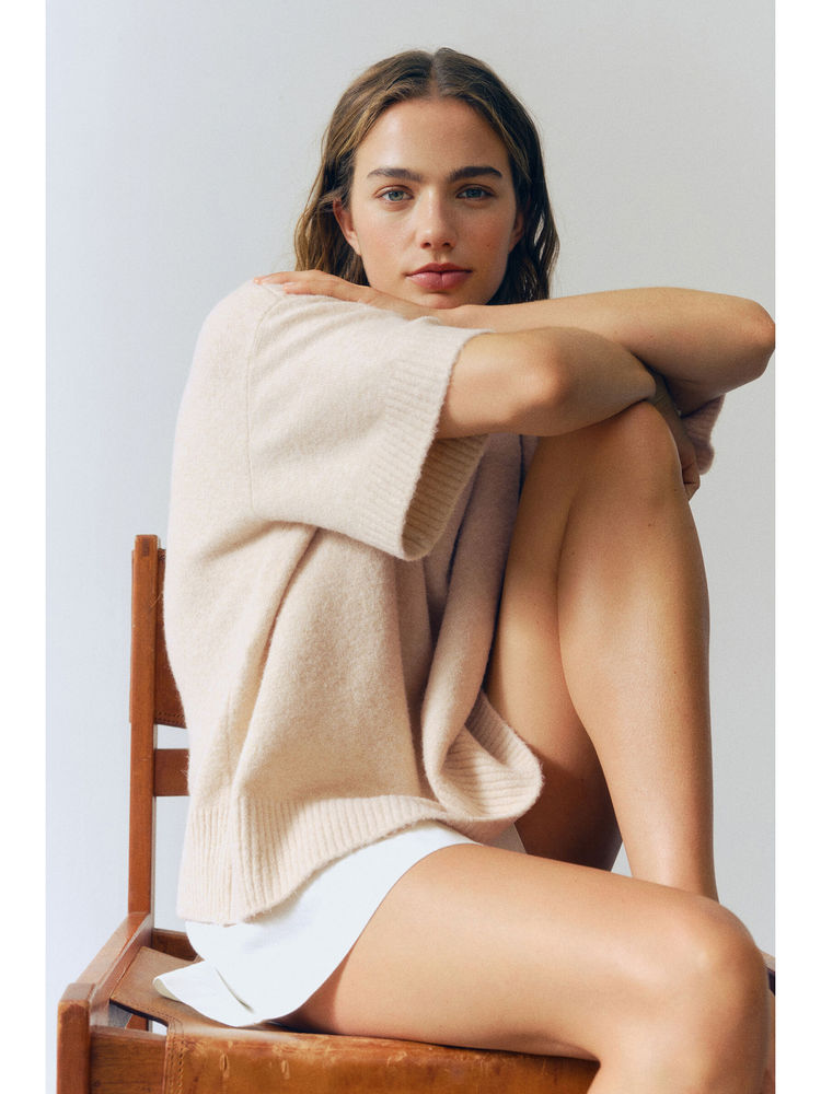 H&M Women Beige Knitted T-shirt-picture-17