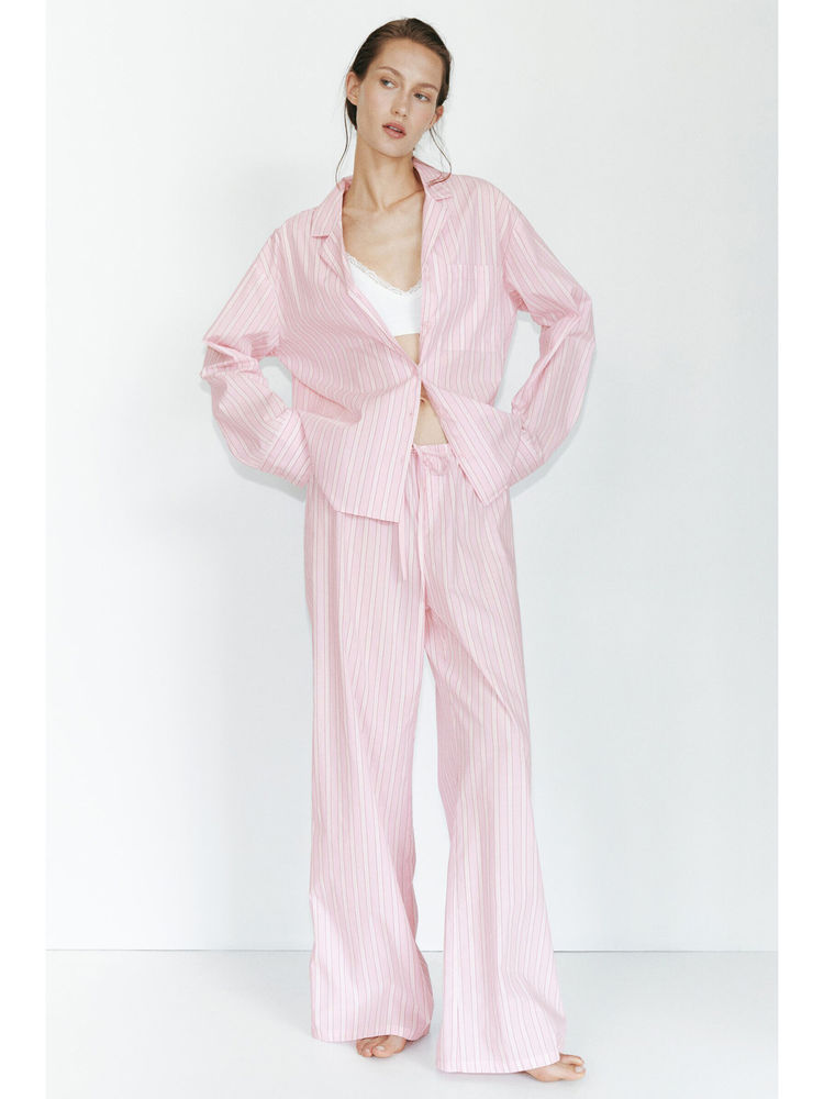 H&M Women Pink Cotton poplin pyjamas and Shirt-image-6