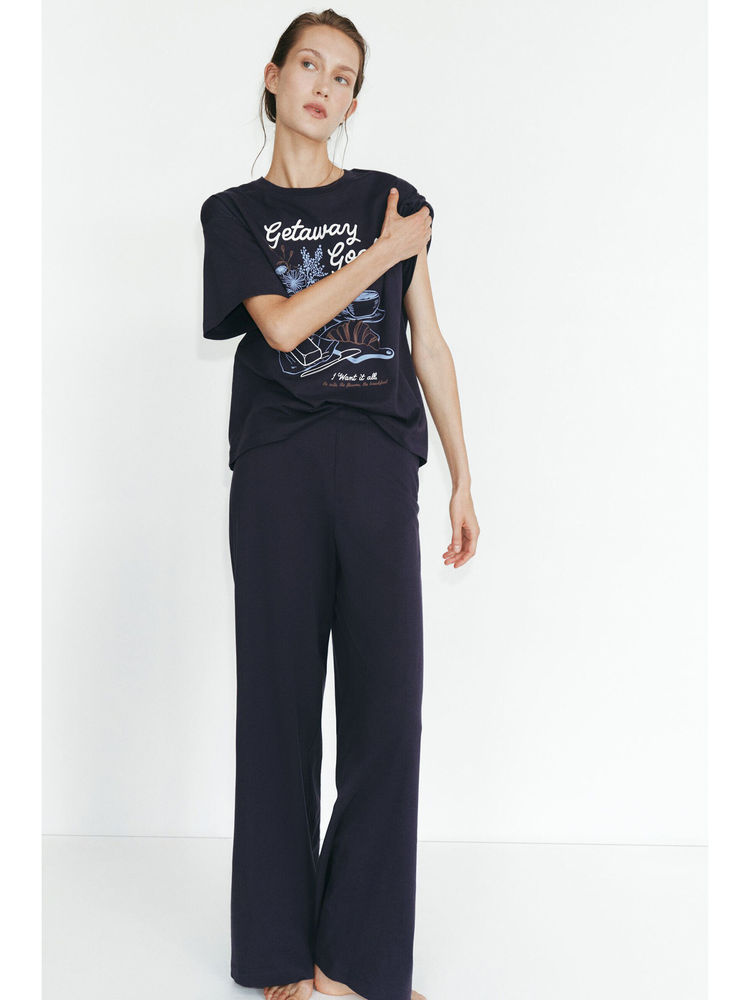 H&M Women Blue Printed cotton pyjamas and T-Shirt-picture-33