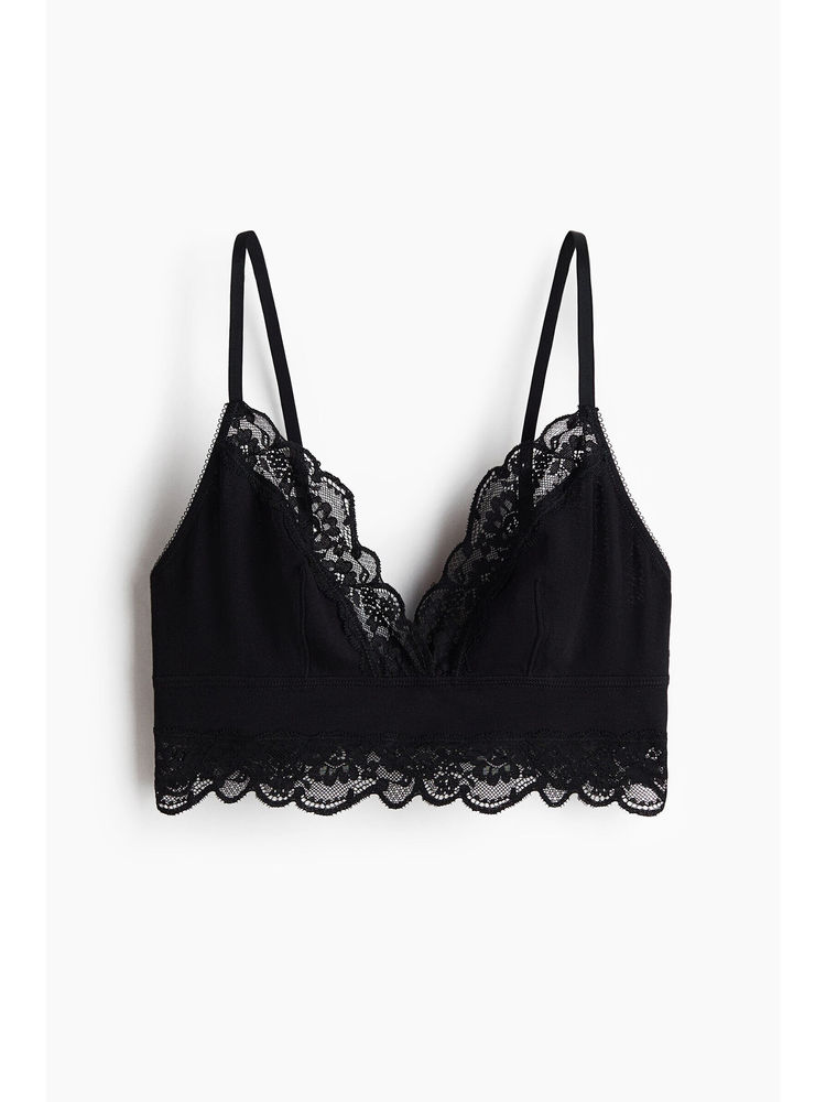 H&M Women Black Lace-trimmed cotton bralette-picture-22