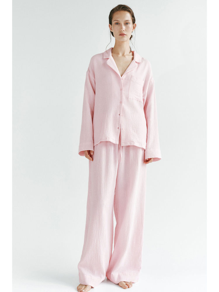 H&M Women Pink Cotton muslin pyjamas and Shirt-image-37