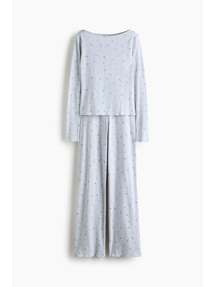 H&M Women Grey Cotton pointelle pyjamas and Top-picture-33