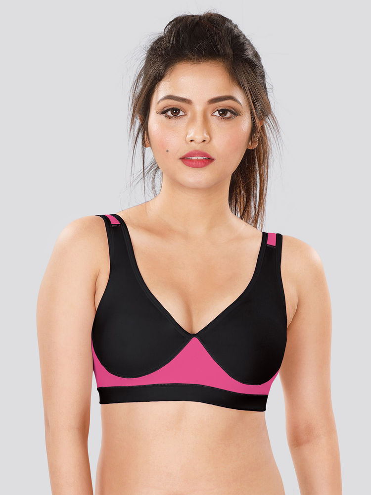 Dermawear SB-1102 Non Padded Wire free Sports Bra - Black Pink