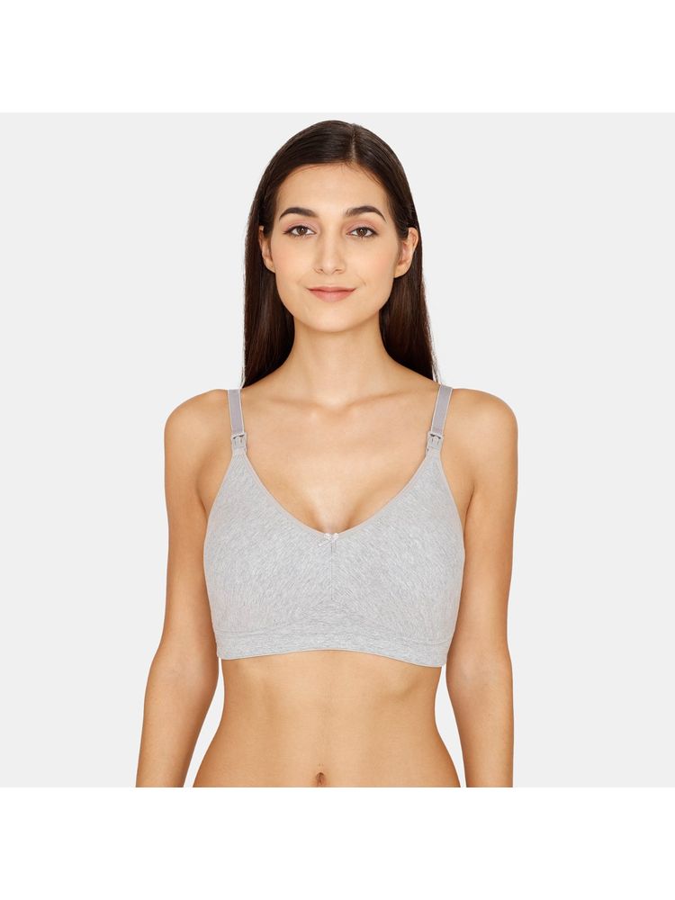 Zivame Maternity Double Layered Non Wired 3-4th Coverage Nursing Bra-Grey Melange