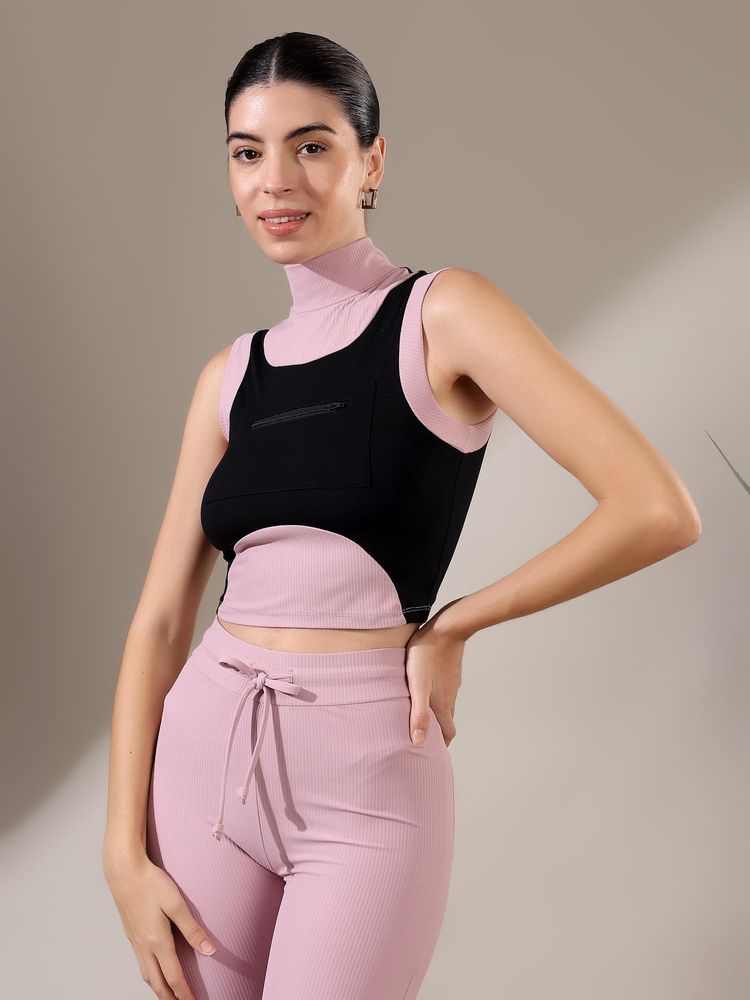 Fitkin Pink Self Design Comfortable Crop Top-picture-28